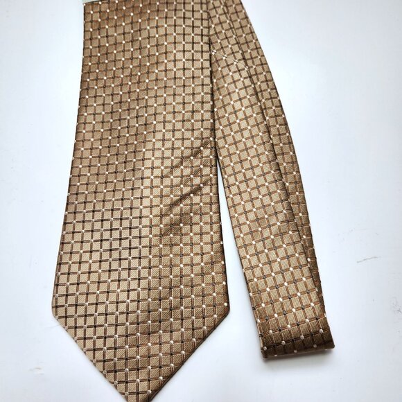 Balmain Necktie Men's Silk Tie 100% Silk Foulard Tie New Brown Grey & White Dots - Picture 2 of 8